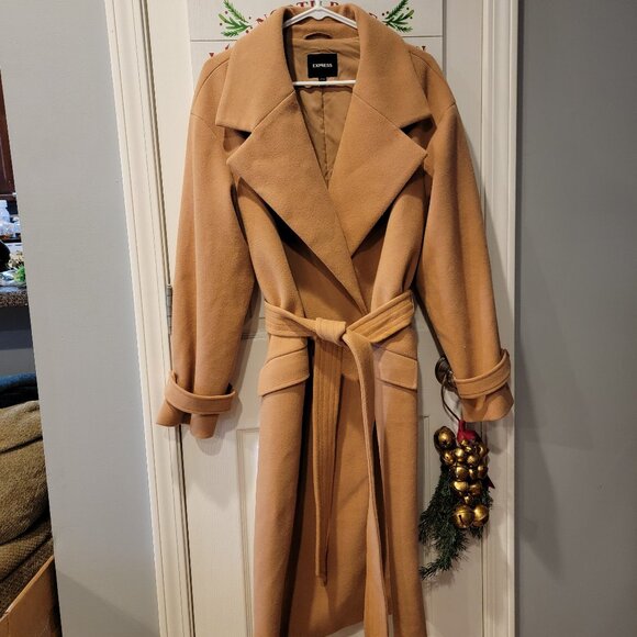 EXPRESS Belted Wrap Trenchcoat in Shade Pecan - Picture 6 of 7